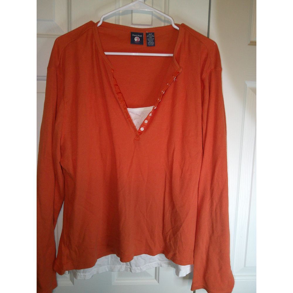 Duck Head‎ Orange Layered Long Sleeve V-Neck Button Front Casual Top 3XJP